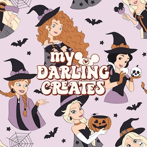Magical Witch Princesses Halloween seamless file for fabric sublimation | repeating pattern