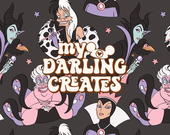 Archivo sin costuras de villanos mágicos de Halloween para sublimación de tela / patrón repetido
