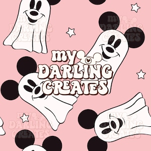 Magical Halloween Ghost Mouse Spooky and Fall Theme Park | Digital Download | Seamless File for Fabric Sublimation | Repeating Pattern