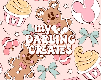 Magical Mouse Gingerbread and Snacks Pastel Pink Christmas and Winter Seamless File for Fabric Sublimation | Repeating Pattern