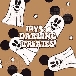 Magical Halloween Ghost Mouse Spooky and Fall Theme Park | Digital Download | Seamless File for Fabric Sublimation | Repeating Pattern
