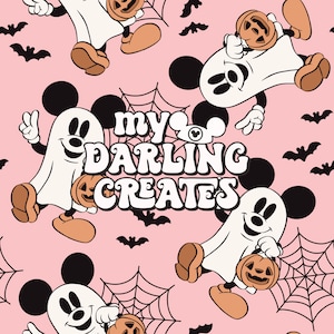 Magical Ghost Mouse Pumpkin Fall and Halloween Seamless File for Fabric Sublimation | Repeating Pattern