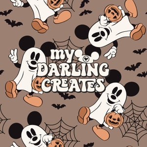 Magical Ghost Mouse Pumpkin Fall and Halloween Seamless File for Fabric Sublimation | Repeating Pattern