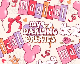 バレンタイン マジカルマウスパーク 夏と春のテーマパーク | デジタルダウンロード | 布用昇華転写シームレスファイル | 繰り返しパターン