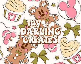 Magical Mouse Gingerbread and Snacks Pastel Pink Christmas and Winter Seamless File for Fabric Sublimation | Repeating Pattern