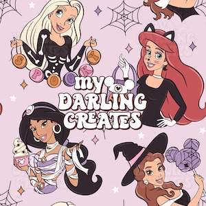 Magical Spooky Princesses Halloween and Fall Theme Park | Digital Download | Seamless File for Fabric Sublimation | Repeating Pattern