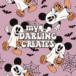 Magical Ghost Mouse Pumpkin Fall and Halloween Seamless File for Fabric Sublimation | Repeating Pattern