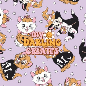 Magical Spooky Cats Fall and Halloween Seamless File for Fabric Sublimation | Repeating Pattern