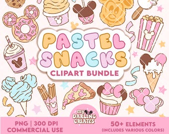 Clipart di snack pastello magici / Download digitale / PNG del parco a tema Mouse per uso commerciale