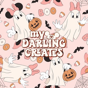 Magical Mouse and friends Ghost Ghouls Halloween seamless file for fabric sublimation | repeating pattern
