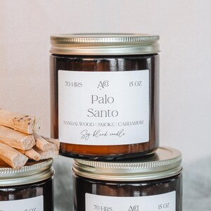 Palo Santo - 15 oz double wick soy blend wax candle, palo santo scented candle, palo santo incense, masculine scent, candle for him