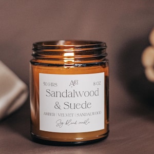 Sandalwood & Suede - 8 oz soy blend wax candle, scented candle, vegan gift, masculine scent, single wick phthalate free fragrance