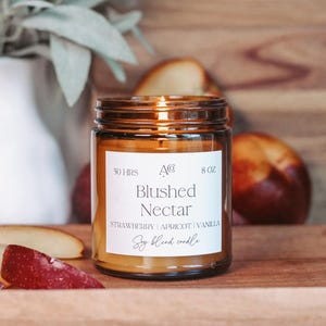 Blushed Nectar - Spring Collection, 8 oz soy blend wax candle, fruity and vanilla scented, amber and musk