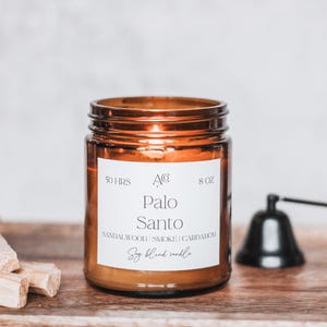 Palo Santo - 8 oz soy blend wax candle, palo santo scented candle, palo santo incense, masculine scent, candle for him