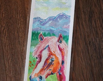 Multicolored Horse Watercolor Bookmark | Landscape | Original Hand Painted