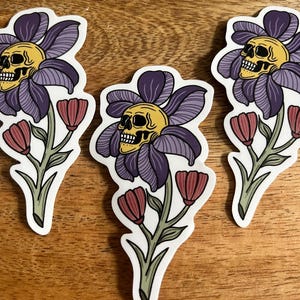 Skull Flower Sticker | Flower Skull Vinyl Sticker | Tropical Sticker | Plant and Nature| Botanical Gifts | Hippie Sticker Decal
