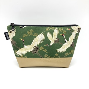 Borsa da toilette piccola fatta a mano * borsa da toilette in cotone e finta pelle * borsa da toilette con gru * astuccio grande