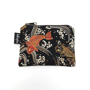 kleine handgemachte Geldbörse * Geldbeutel aus Baumwolle * Portmonee mit Koi Print * Portemonnaie vegan * Tasche aus japanischem Stoff
