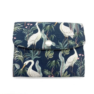 handmade wallet * cotton purse * wallet with crane motif * with 3 card slots & coin compartment