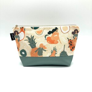 Borsa da toilette piccola fatta a mano * borsa da toilette in cotone e finta pelle * borsa da toilette con stampa da donna * astuccio grande