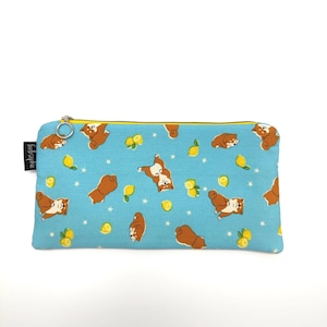 piccolo astuccio fatto a mano * astuccio in cotone * astuccio con stampa Shiba Inu e limone * astuccio * borsa per cosmetici