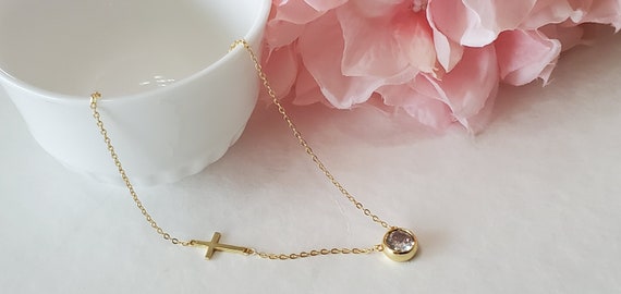 Silver Cross Necklace | Gold Cross Necklace | Sterling Silver Cross | Cross Necklace | Bezel Necklace | CZ Diamond Bezel