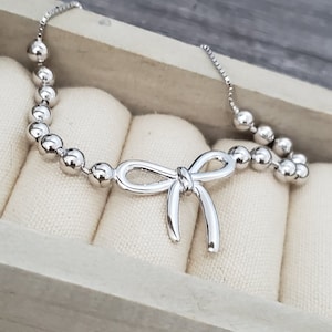 Bow Bracelet | Sterling Silver Bracelet | Silver Bracelet | Silver Bead Bracelet | Silver Bow Bracelet | Bolo Bracelet