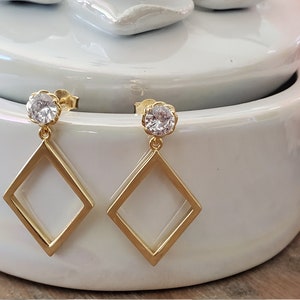 Srebrne kolczyki w kształcie diamentów | Geometryczny kształt diamentu | Kolczyki geometryczne z diamentami | Srebrne kolczyki | Złote kolczyki