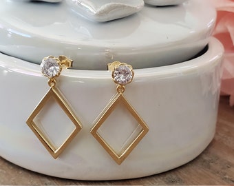 Sterling Silver Diamond Shaped Earrings | Diamond Geometric Shape | Diamond Geometric Earring | Silver Earrings | Gold Earrings