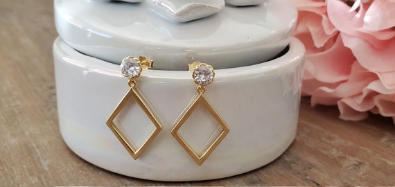 Sterling Silver Diamond Shaped Earrings | Diamond Geometric Shape | Diamond Geometric Earring | Silver Earrings | Gold Earrings