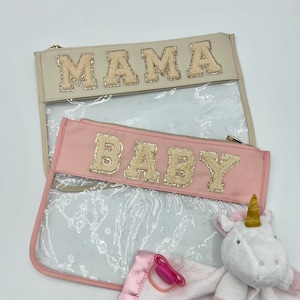 Personalized Baby Clear Pouch , Toiletry Bag, It&#39;s A Girl, Clear Bag For Diaper Bag, Cosmetic Bag Pouch,  Mama Bag, Gift for a Girl