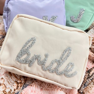 Personalized Makeup Bag, Toiletry Bag, Bridesmaid Bag, Bridesmaid Proposal, Personalized Clutch, Cosmetic Bag Pouch, Velvet, Leather