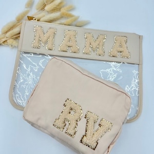 Personalized  Clear Pouch, Bridesmaid Gift, Christmas Gift, Chenille patches, Personalized Bag for Girls, Clear Bag With patches