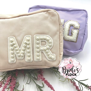 Personalized Makeup Bag, Toiletry Bag, Bridesmaid Bag, Bridesmaid Proposal, Personalized Clutch, Cosmetic Bag Pouch, Velvet, Leather