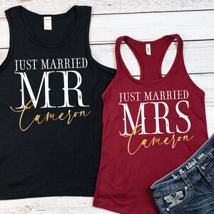 Mr and Mrs Just Married shirts, Personalized Couples Honeymoon shirts, Bridal Gift, Couples Matching Shirts, Couples Vacation 177