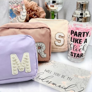 Personalized Makeup Bag, Toiletry Bag, Bridesmaid Bag, Bridesmaid Proposal, Personalized Clutch, Cosmetic Bag Pouch, Velvet, Leather