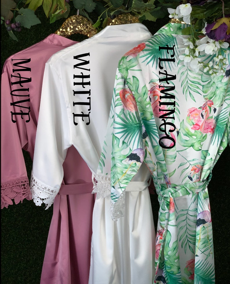 Bachelorette Party Robes Kimono FL720 Bridesmaid Robes Bridesmaid Gift Flamingo Robes Wedding Bridal Party Robes Tropical Leaf Robes