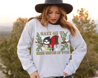Wake Me Up When Winter is Over Sweatshirt, Funny Sloth sweatshirt, Christmas Sweatshirt, Christmas Gift, Cute Sloth Hoodie Winter