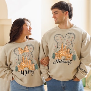 Husband and Wife  Matching Disney Castle Gingerbread Minnie Mouse Castle Sweatshirt, Disney Sweatshirt, Disney Christmas Sweatshirt, 639