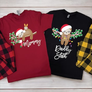 Family Matching Christmas Pajama, Sloth Pajama, Couples Pajamas, Christmas Pajama, Joggers, Buffalo Plaid Pajama, Gift for Couples 833
