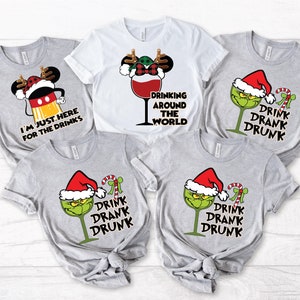 Christmas Drinking around the world, Vacation shirts, couples drinking shirts, Christmas Minnie glass, Mickey Beer glass