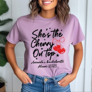 Cherry Bachelorette Shirt Retro Bride Tee, Cherry On Top Bridal Shower Shirt, Summer Bach Party, Cute Cherry Themed Bachelorette Tee, bridal