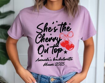 Cherry Bachelorette Shirt Retro Bride Tee, Cherry On Top Bridal Shower Shirt, Summer Bach Party, Cute Cherry Themed Bachelorette Tee, bridal