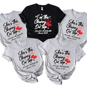 Cherry Bachelorette Shirt Retro Bride Tee, Cherry On Top Bridal Shower Shirt, Summer Bach Party, Cute Cherry Themed Bachelorette Tee, bridal