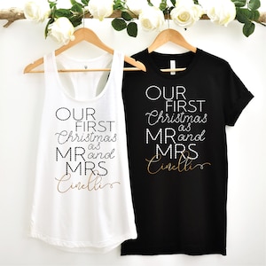 Our First Christmas as Mr and Mrs, Couples Christmas shirts, Newlywed Shirts, Bridal Gift, Couple Christmas Gift, Mr and Mrs Christmas STITC
