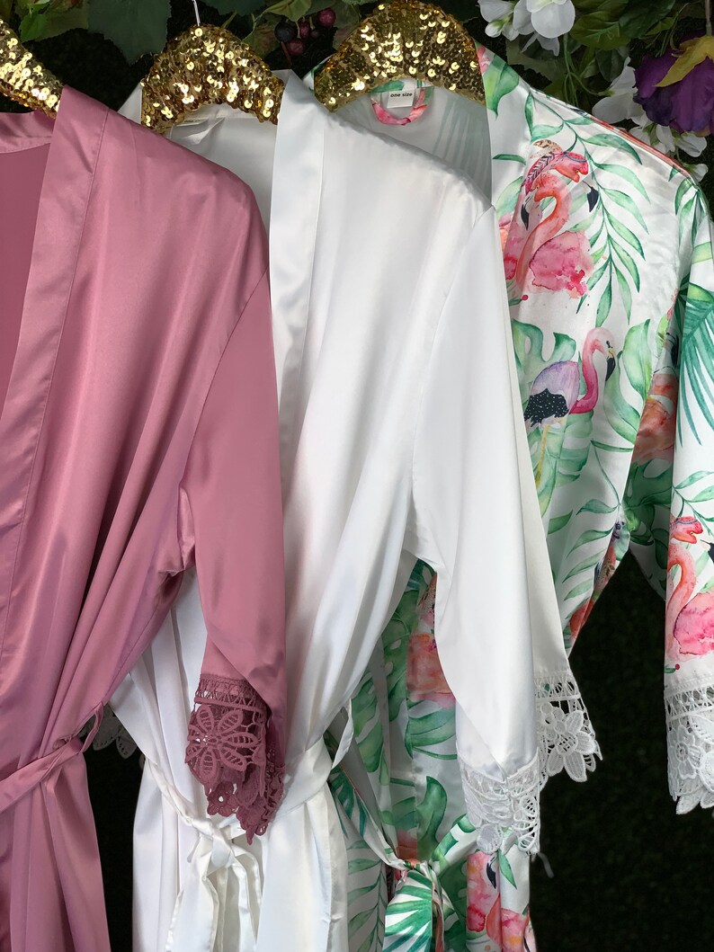 Bachelorette Party Robes Kimono FL720 Bridesmaid Robes Bridesmaid Gift Flamingo Robes Wedding Bridal Party Robes Tropical Leaf Robes