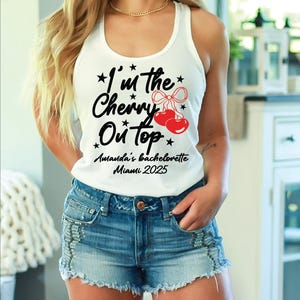 Cherry Bachelorette Shirt Retro Bride Tee, Cherry On Top Bridal Shower Shirt, Summer Bach Party, Cute Cherry Themed Bachelorette Tee, bridal
