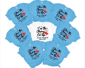 Cherry Bachelorette Shirt Retro Bride Tee, Cherry On Top Bridal Shower Shirt, Summer Bach Party, Cute Cherry Themed Bachelorette Tee, bridal