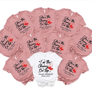 Cherry Bachelorette Shirt Retro Bride Tee, Cherry On Top Bridal Shower Shirt, Summer Bach Party, Cute Cherry Themed Bachelorette Tee, bridal