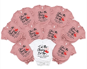 Cherry Bachelorette Shirt Retro Bride Tee, Cherry On Top Bridal Shower Shirt, Summer Bach Party, Cute Cherry Themed Bachelorette Tee, bridal